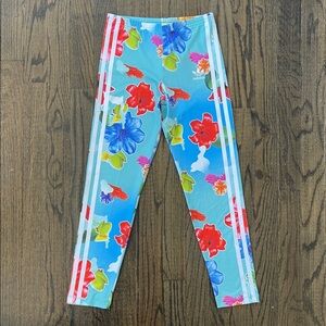 Adidas Girl’s Floral Leggings - Blue and Red